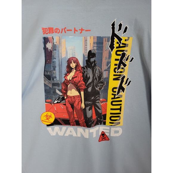 9TH LIFE Wanted Mens Tee Light Blue Short Sleeve T-Shirt XXL - Picture 8 of 9